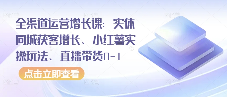 全渠道运营增长课：实体同城获客增长、小红薯实操玩法、直播带货0-1-掘金啦网创