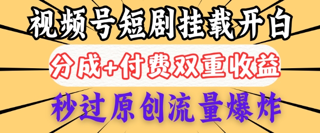 2025视频号短剧内测挂载开白权限，分成+付费双重收益，秒过原创流量爆炸，小白有手就会-掘金啦网创