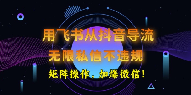 用飞书从抖音导流，无限私信不违规，抖音截流创业粉-掘金啦网创