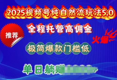 2025视频号纯自然流玩法5.0，全程托管高佣金，极简爆款门槛低，单日收益多张【揭秘】-掘金啦网创