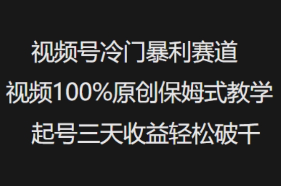视频号冷门暴利赛道视频100%原创保姆式教学起号三天收益轻松破千-掘金啦网创